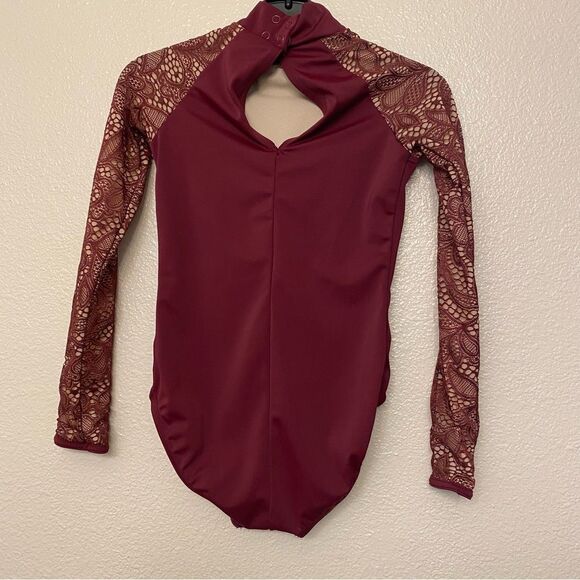 WEISSMAN Balera Dance Costume LEOTARD WITH LACE LONG SLEEVES red MT10292 MC - Picture 3 of 9